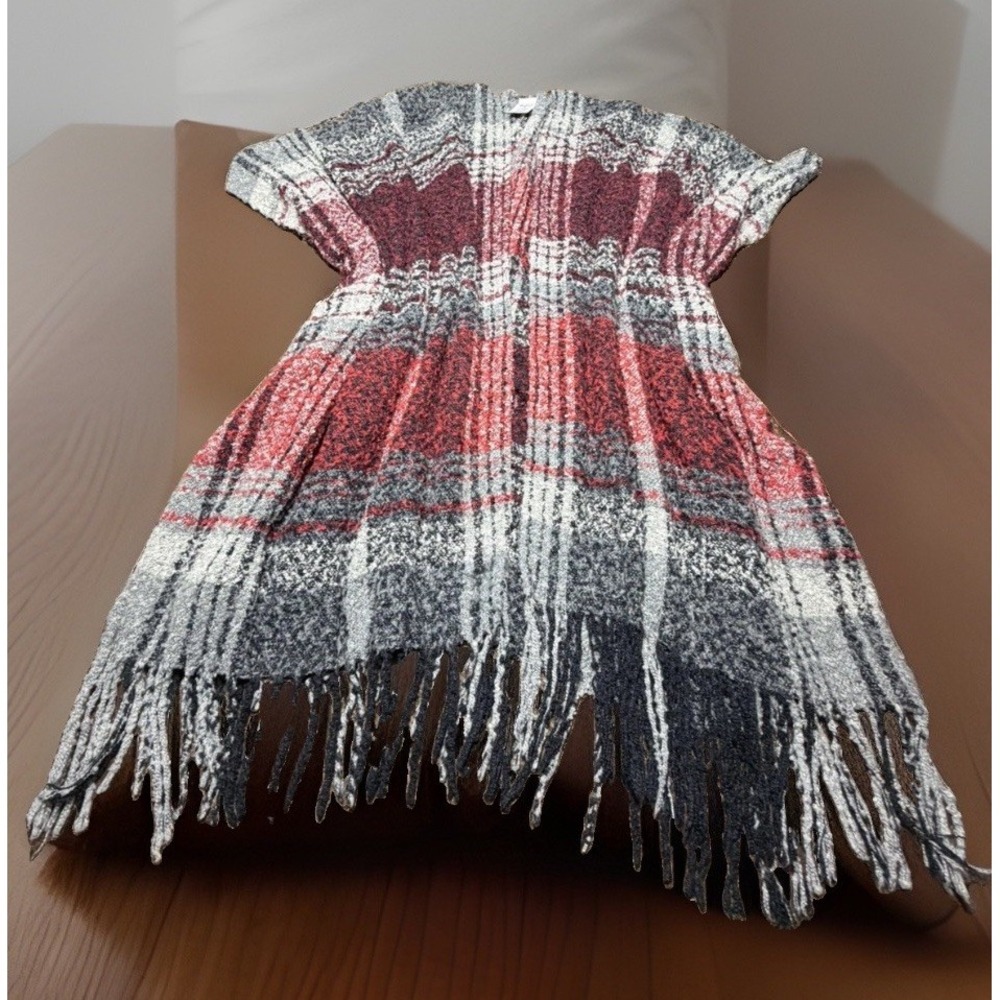 Woolrich Lydia Plaid Shawl Wrap One Size Women's Red Mix Soft Knit Wrap Fringe